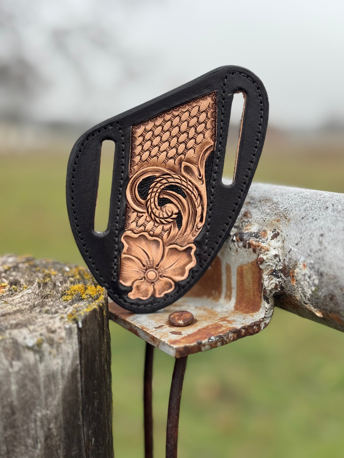 Tooled/basket stamped Knife Sheath/Black