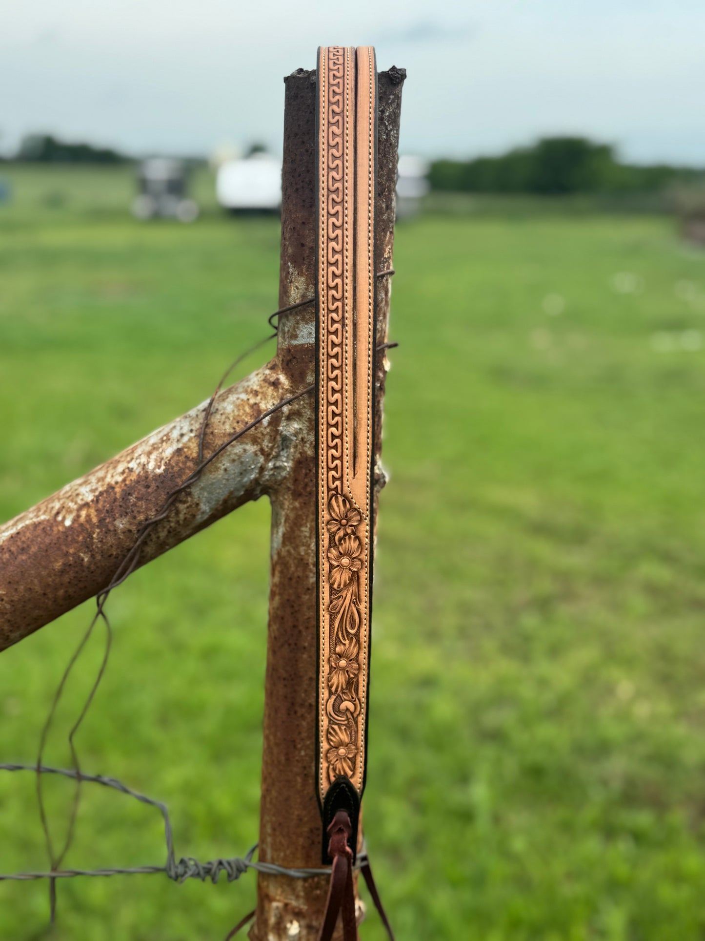 Tooled Split Ear Headstall/ Natural