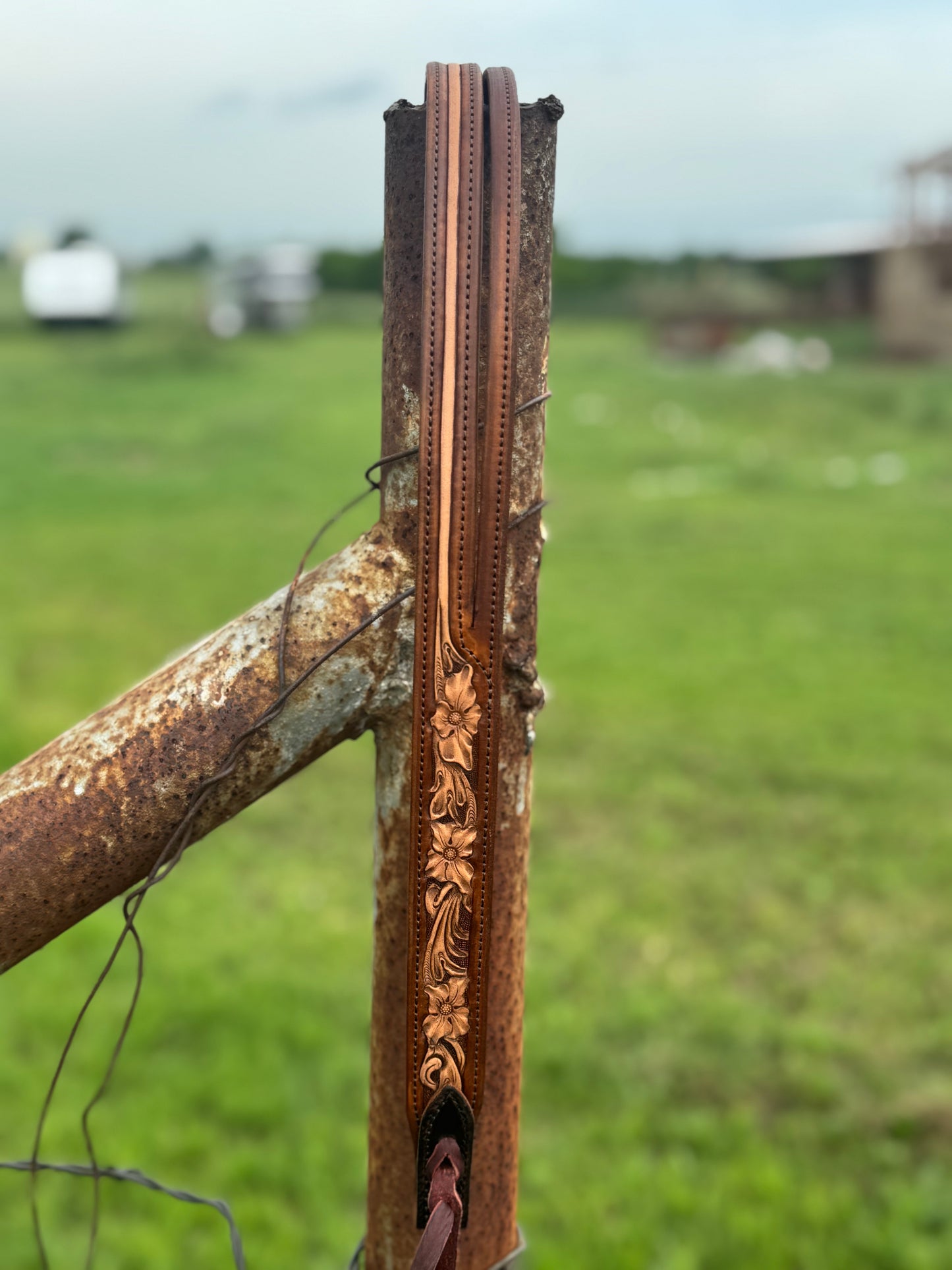 Tooled Split Ear Headstall/Golden brown