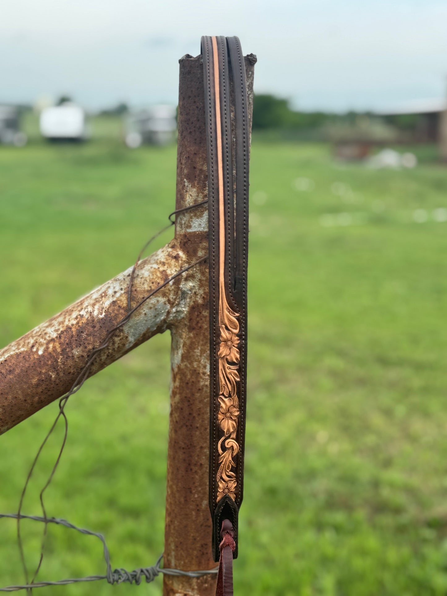 Tooled Split Ear Headstall/Chocolate