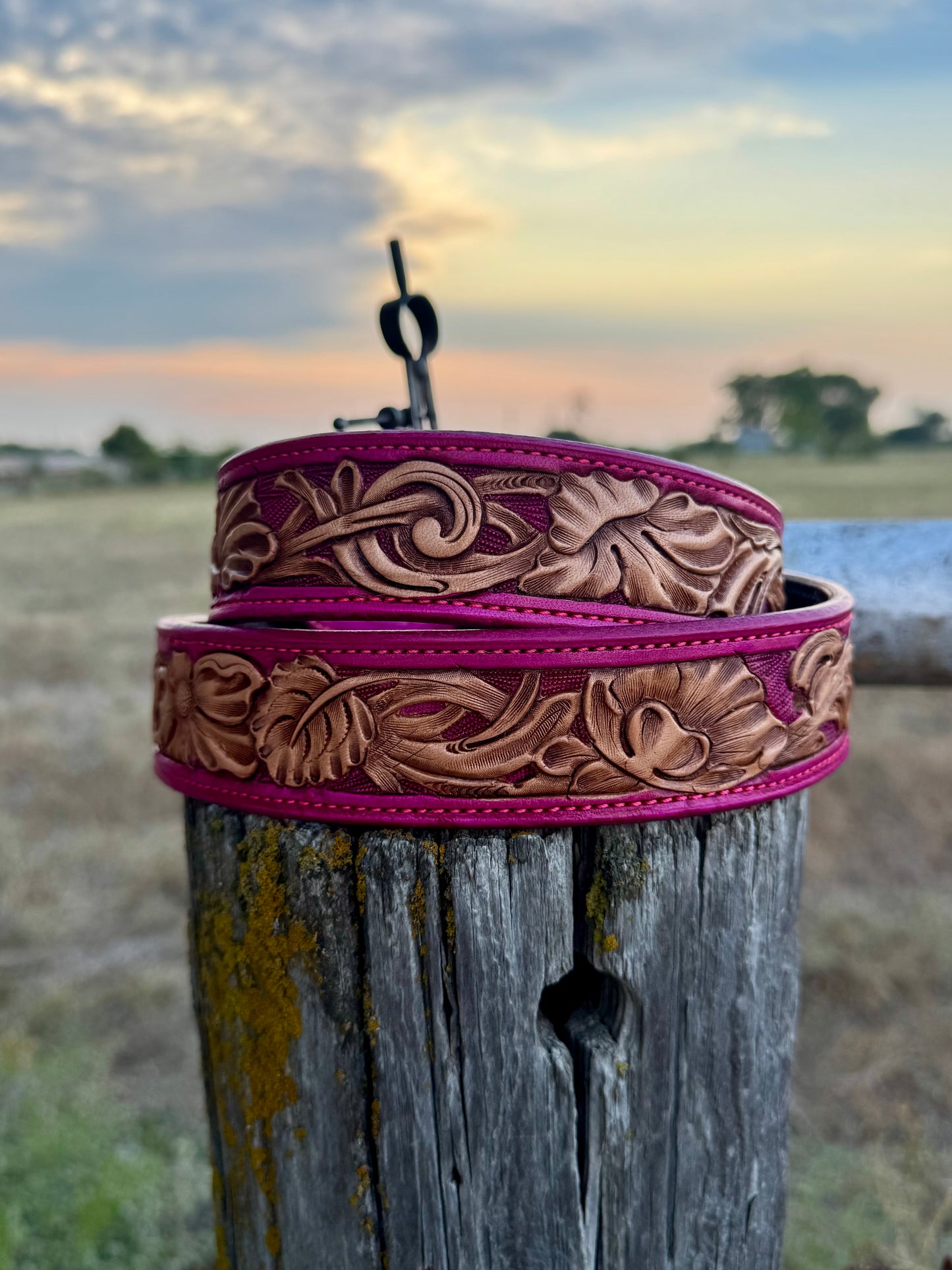 Tooled Floral Belt/PINK