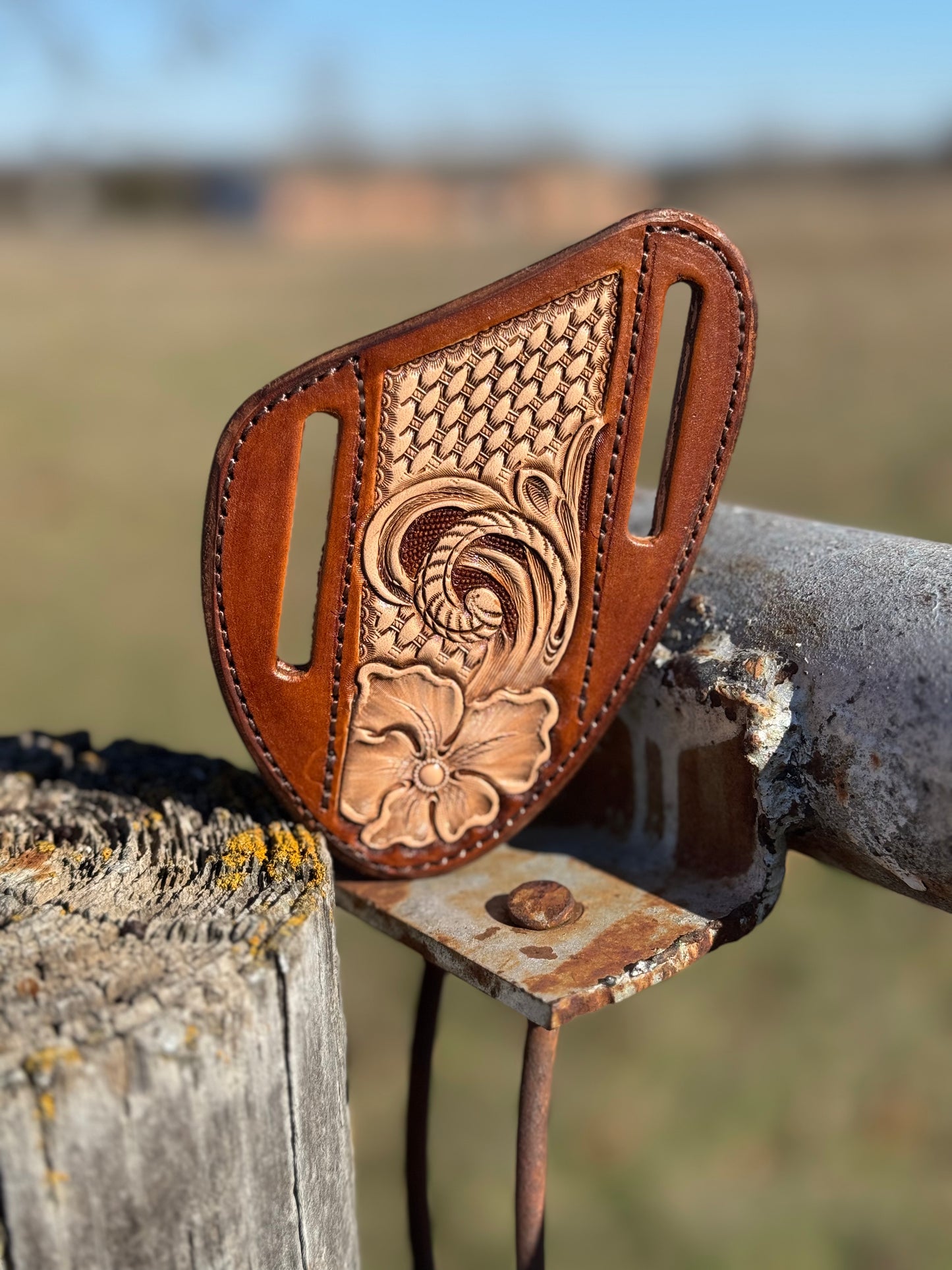 Tooled/basket stamped Knife Sheath/Golden Brown