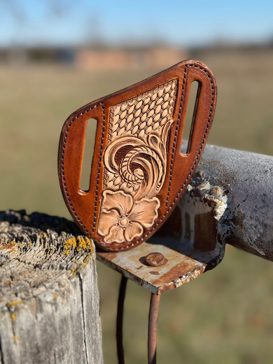 Tooled/basket stamped Knife Sheath/Golden Brown