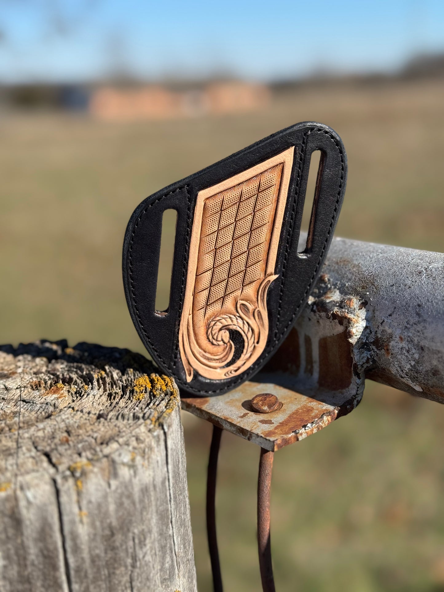 Tooled/basket stamped Knife Sheath/Black