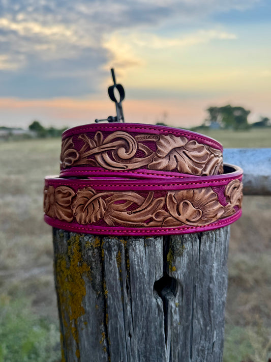 Tooled Floral Belt/PINK