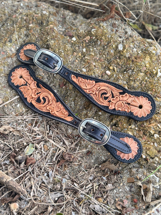 Showman Ladies Pink & Rainbow Metallic Leather Spur Straps - Western Equestrian Spurs With Rhinestones