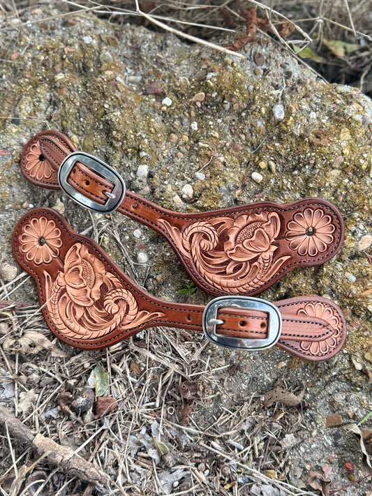 Men's Tooled Spur Straps/Golden Brown