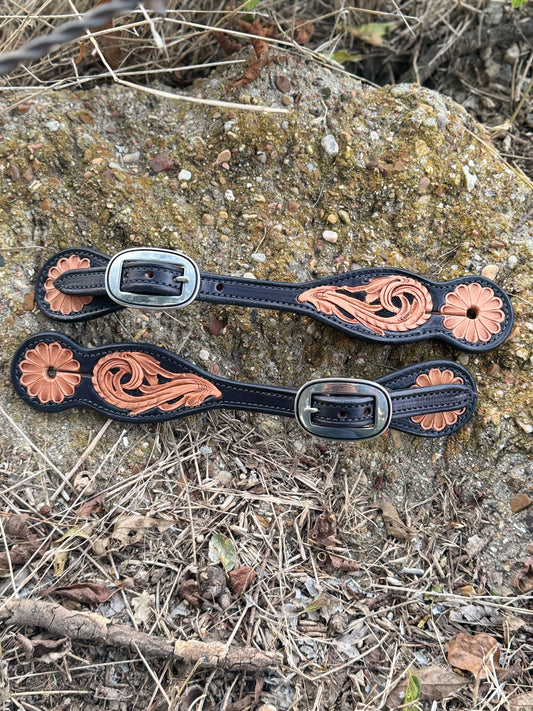Tooled Spur Straps/Black