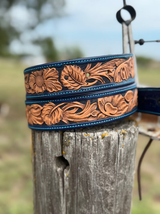 Tooled Floral Belt/Blue