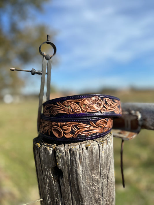 Tooled Floral Belt/Purple