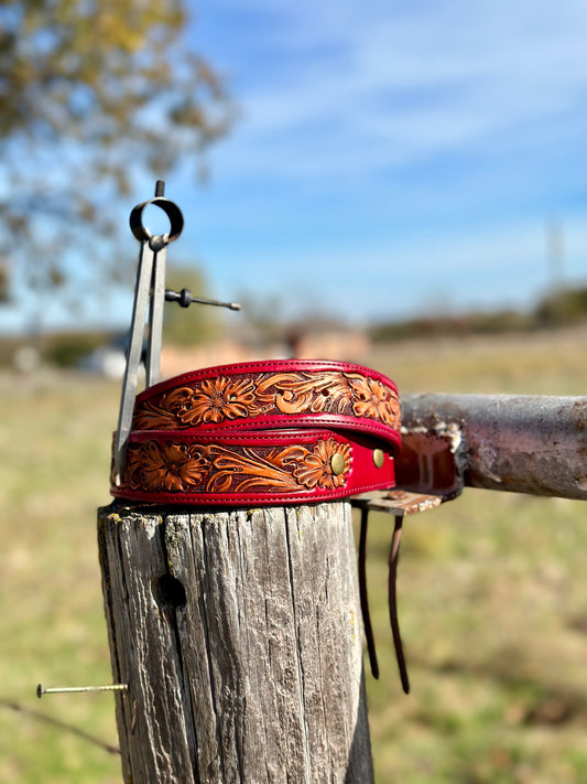 Tooled Floral Belt/Red