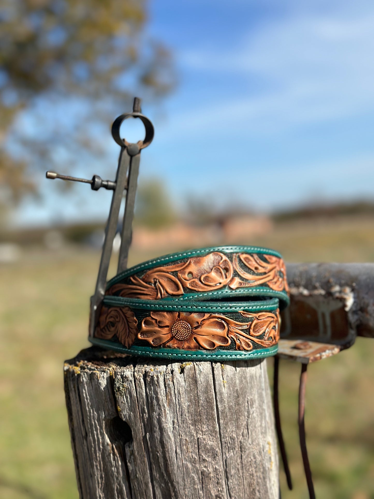 Tooled Floral Belt/Turq