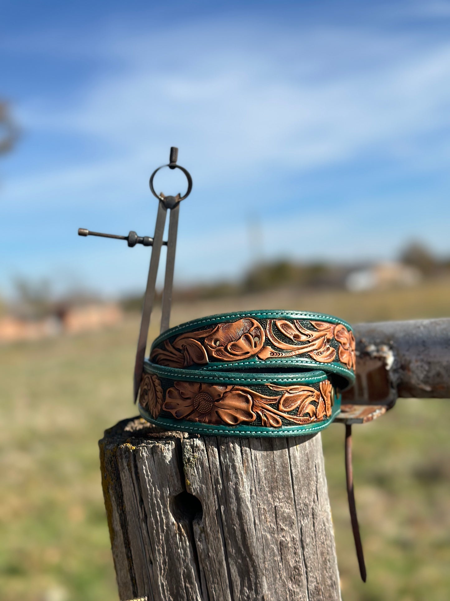 Tooled Floral Belt/Turq