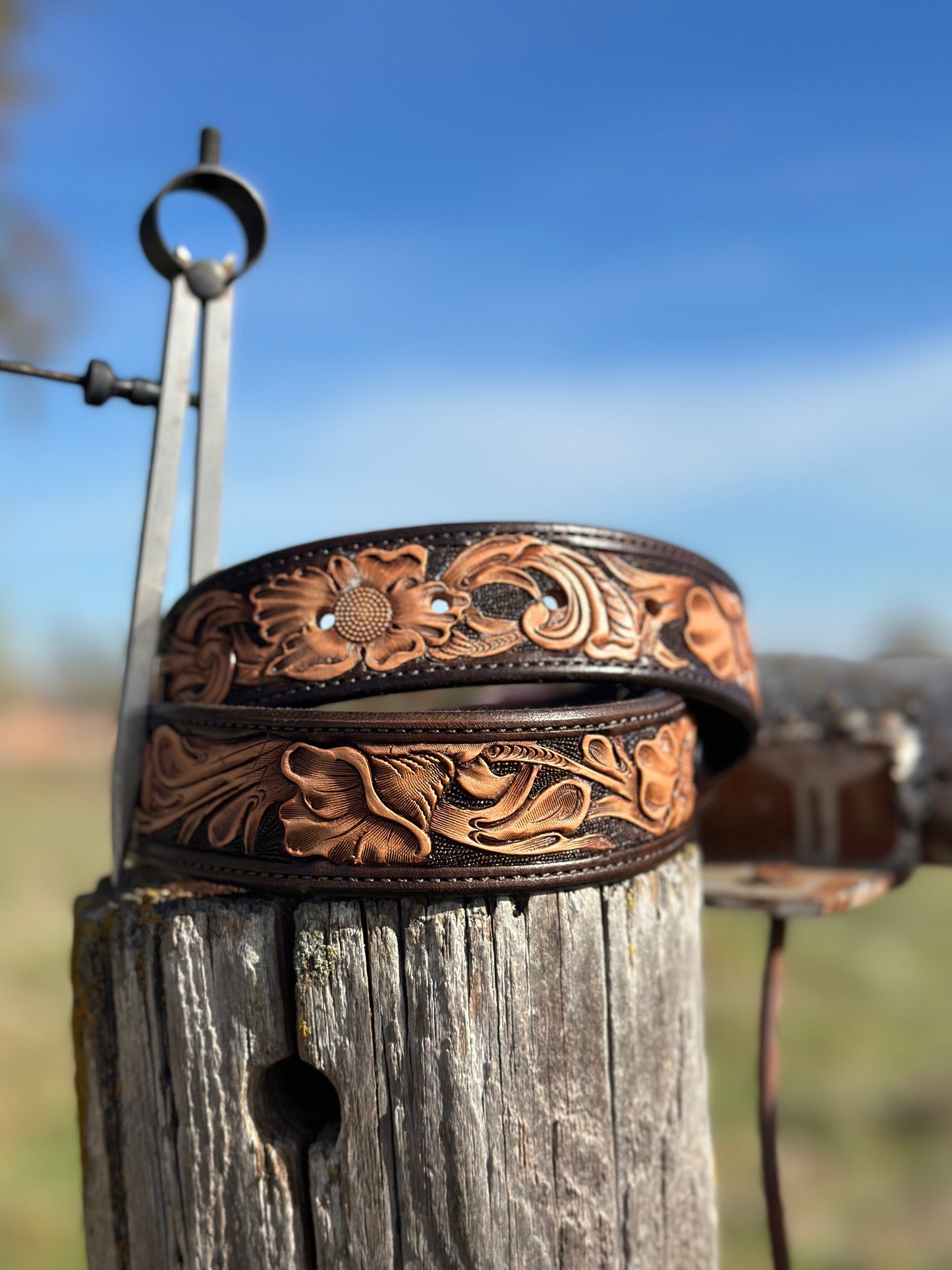 Tooled Floral Belt/ Chocolate