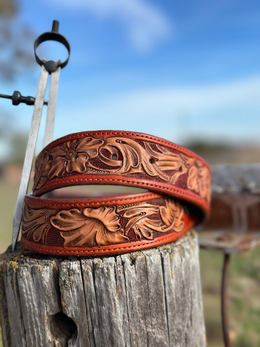 Tooled Floral Belt/Orange