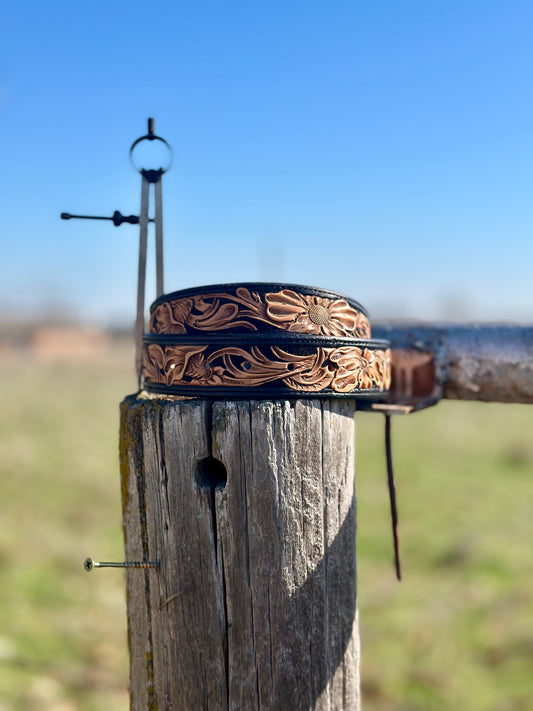 Tooled Floral Belt/Black
