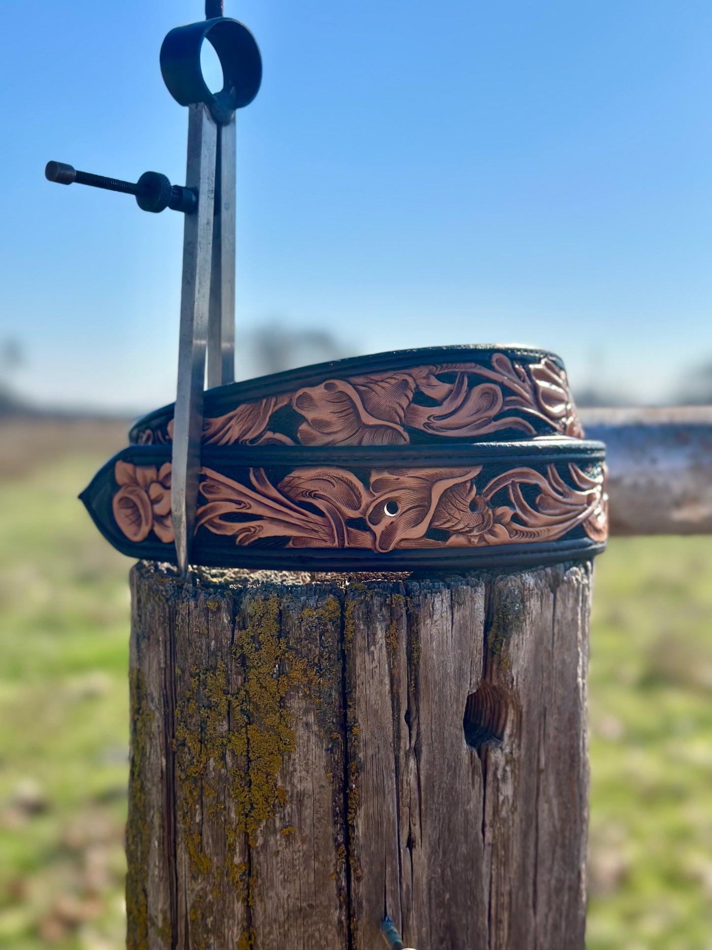 Tooled Floral Belt/Black