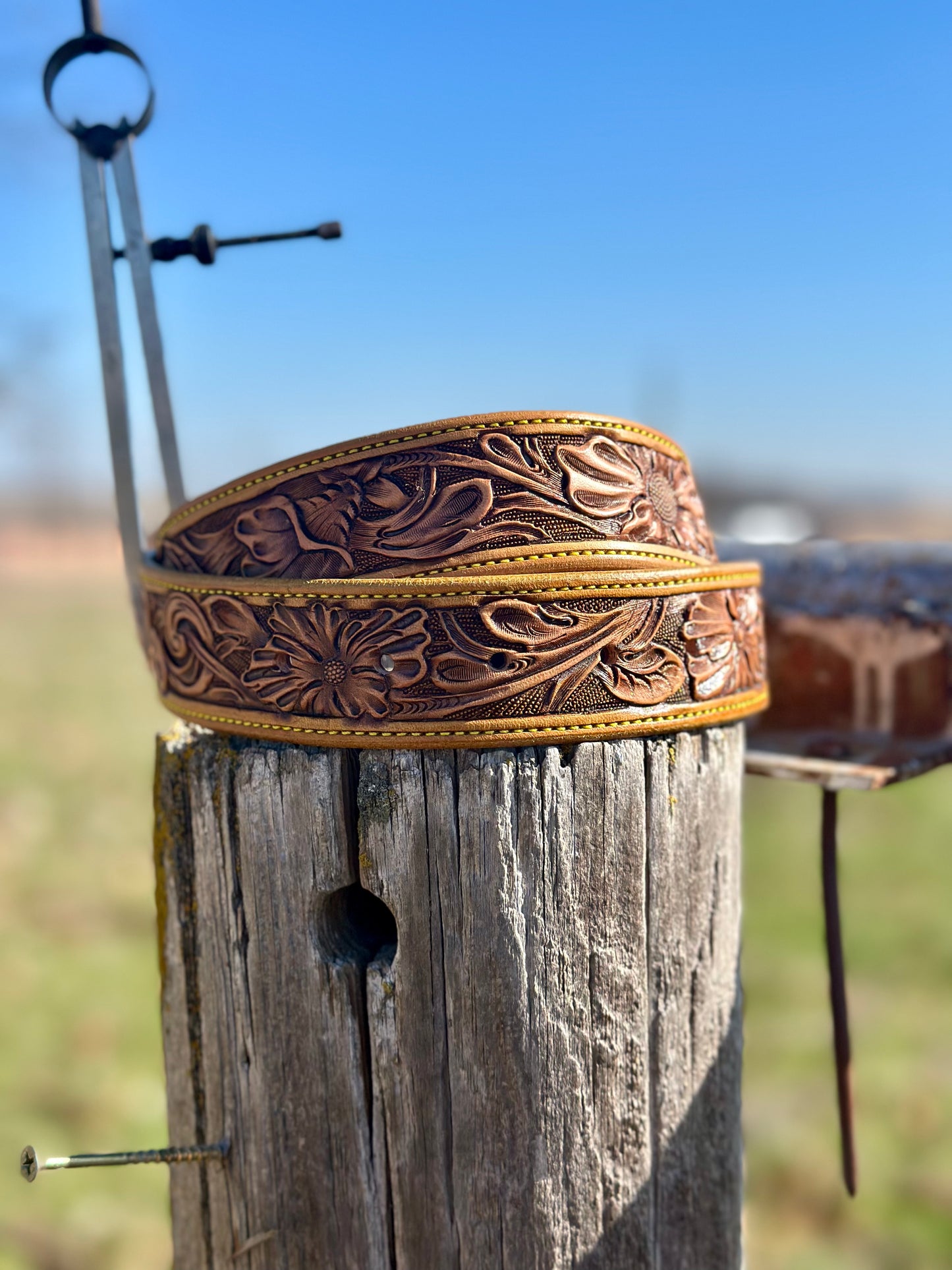 Tooled Floral Belt/Yellow