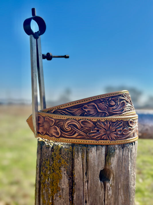 Tooled Floral Belt/Yellow