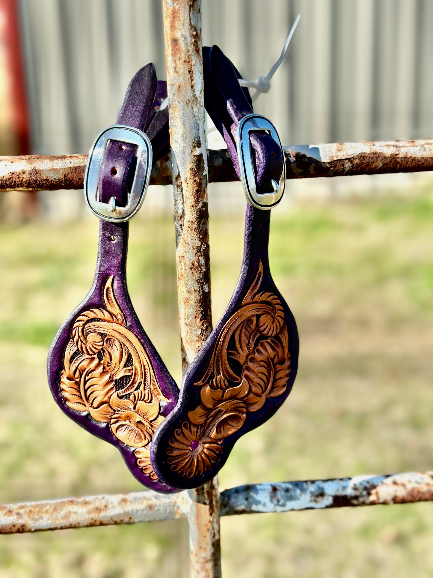 Men's Tooled Spur Straps/Purple